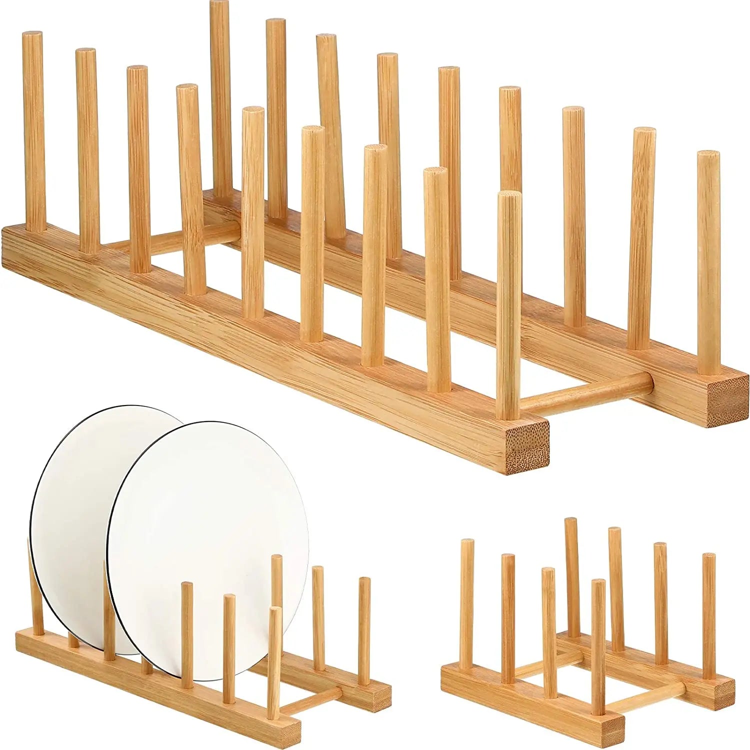 Tailai Bamboo Dish Plate Bowl Cup Book Pot Lid Cutting Board Drying Rack Stand Drainer Storage Holder Organizer Kitchen Cabinet