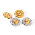INS 18K Gold Plated Stainless Steel Glossy Two-Tone Textured Stud Earrings Trendy Women's Simple Circle