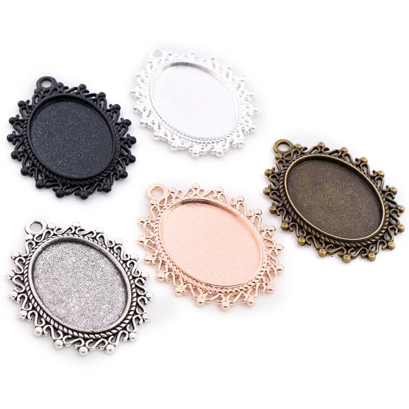18x25mm Inner Size Plated Flowers Style Cameo Cabochon Base Setting Charms Pendant Necklace Findings