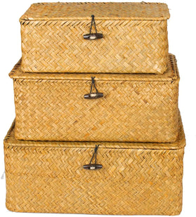 Hot Selling Large Woven Rattan Storage Bins High Quality Natural Seagrass Storage Baskets Lid Wholesale Cheap Wicker Storage