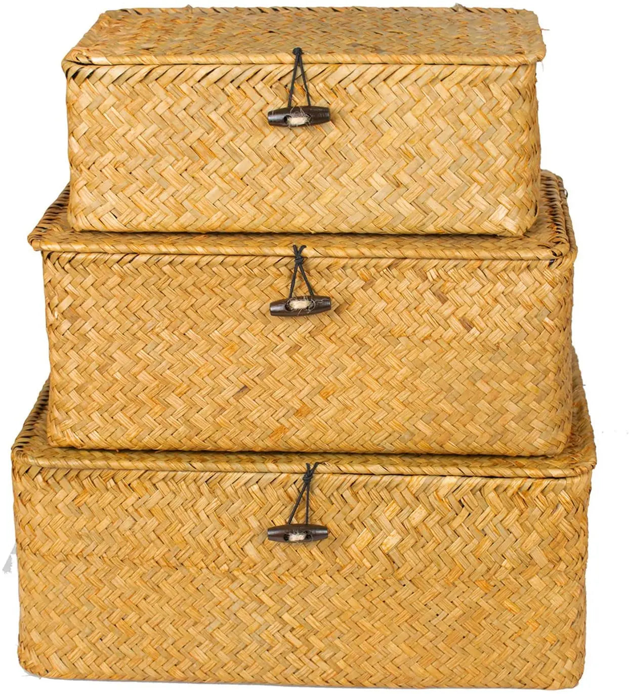 Hot Selling Large Woven Rattan Storage Bins High Quality Natural Seagrass Storage Baskets Lid Wholesale Cheap Wicker Storage