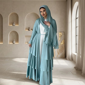 Loriya Elegant Modest Women's Dresses Abaya High Quality 3-Layer Satin Silk Open Abaya Cardigan Islamic Clothing Dubai Abaya