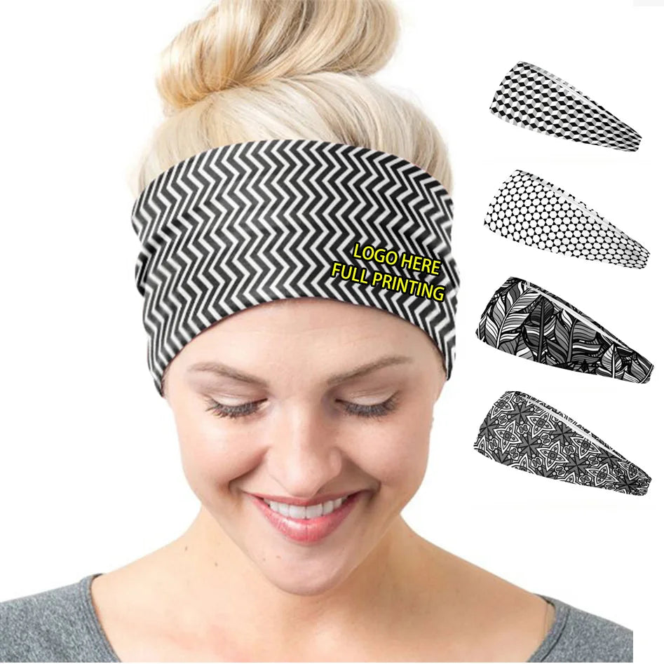 Full Printing Customized Logo Color Breathable Anti Slip Polyester Fitness Headband Tassel Design Unisex Men Gym Running Daily