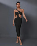 Autumn Celebrity High Sense Bandage Dress Formal Occasion Black Skirt Solid Pattern Casual Style