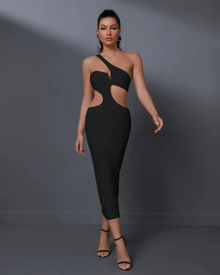 Autumn Celebrity High Sense Bandage Dress Formal Occasion Black Skirt Solid Pattern Casual Style