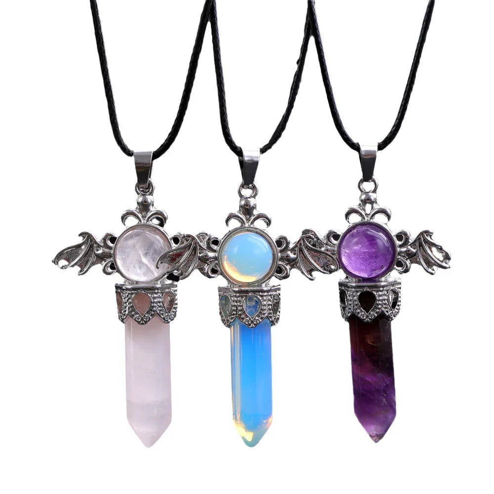 2023 Crystal Angel Pendant Necklace Luxury Vintage Fine Jewelry Women Featuring Hexagon Column Scepter Natural Stone Party Gift
