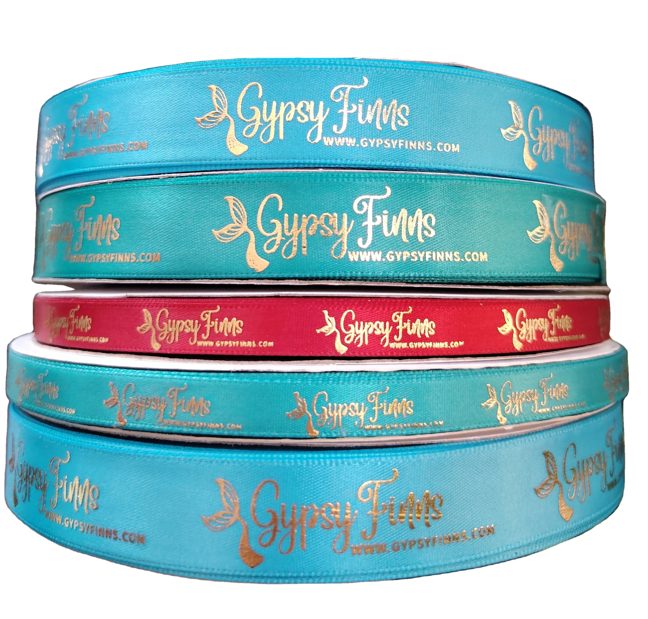 HAIRUN Custom Logo 3D Gold Foil Satin Ribbon Recycled 100% Polyester Single Face Print Craft Home Decor