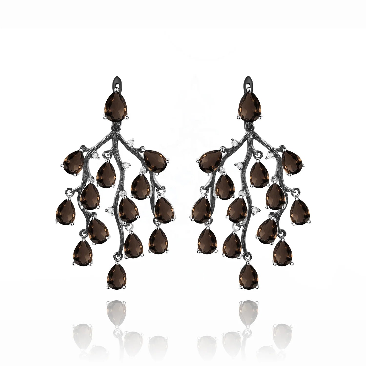 Abiding Jewelry Smoky Quartz Gemstone Branches Jewelry 925 Sterling Silver Luxury Drop Earrings Women for Wedding