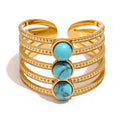 JINYOU 359 Natural Turquoise Stone Stainless Steel Ring Summer Boho Bohemia Woman Jewelry 2025 Trendy Cheap Open Finger Rings