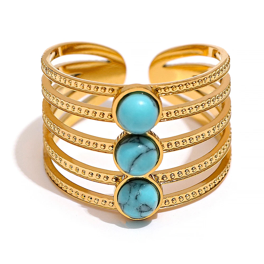 JINYOU 359 Natural Turquoise Stone Stainless Steel Ring Summer Boho Bohemia Woman Jewelry 2025 Trendy Cheap Open Finger Rings