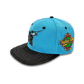 Custom High Quality Sporty Blue Hat Black Shark Pattern Embroidery Black Brim Customizable Pattern 6 Panel Unisex Snapback