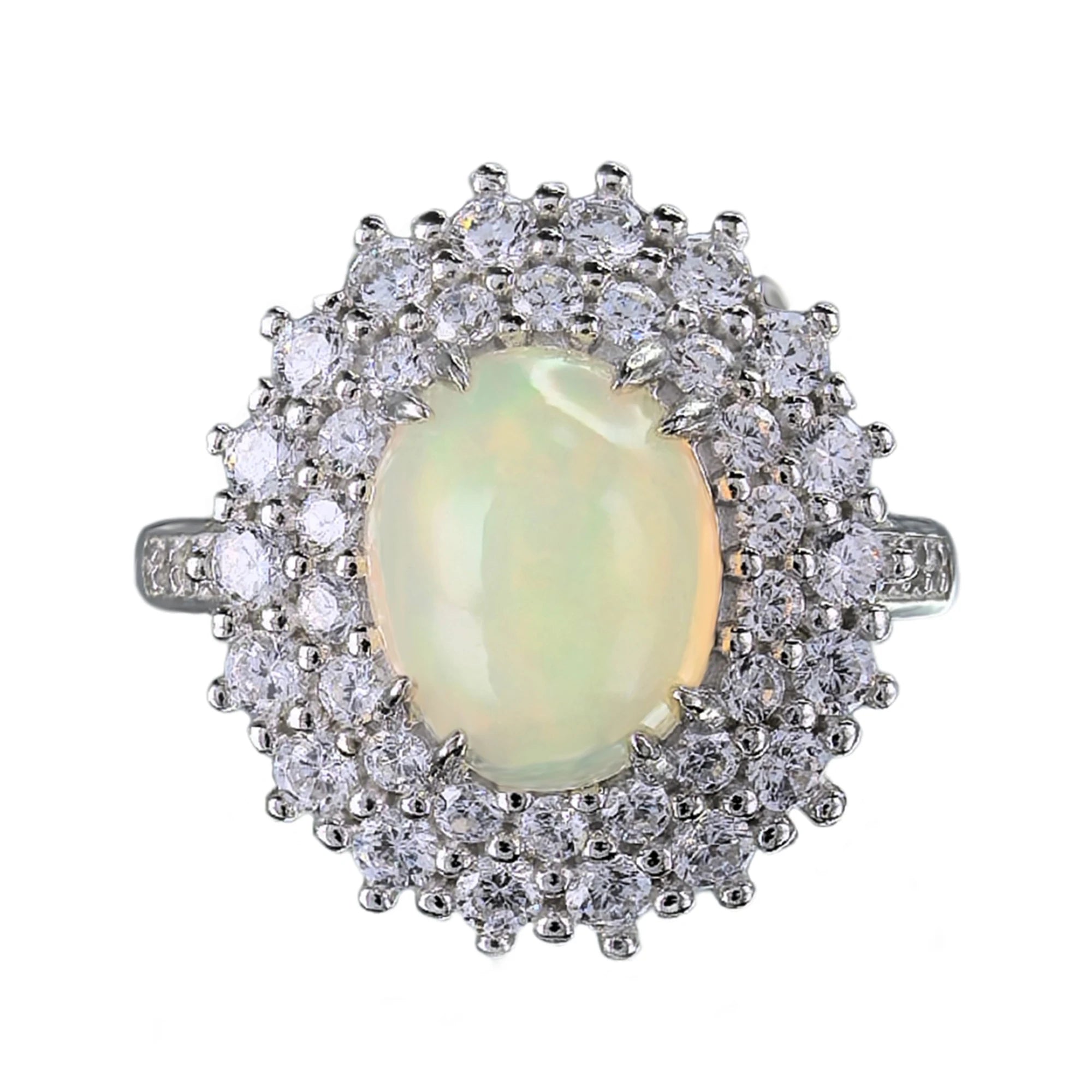 Exquisite Rhodium Plated Silver 925 Jewelry Natural Opal Ring for Women Anniversary Gift Party Wear