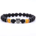 Mens Bead Bracelets Set Dragon/Lion/Panther/Dumbbell  Buddha Leopard  Charm Lava Rock Natural Stone Bracelet 8MM