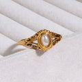 Drop Shipping Products Fresh Water Pearl Ring 18K Gold Plated Floral Design Stainless Steel Ring Engagement Rings for Women