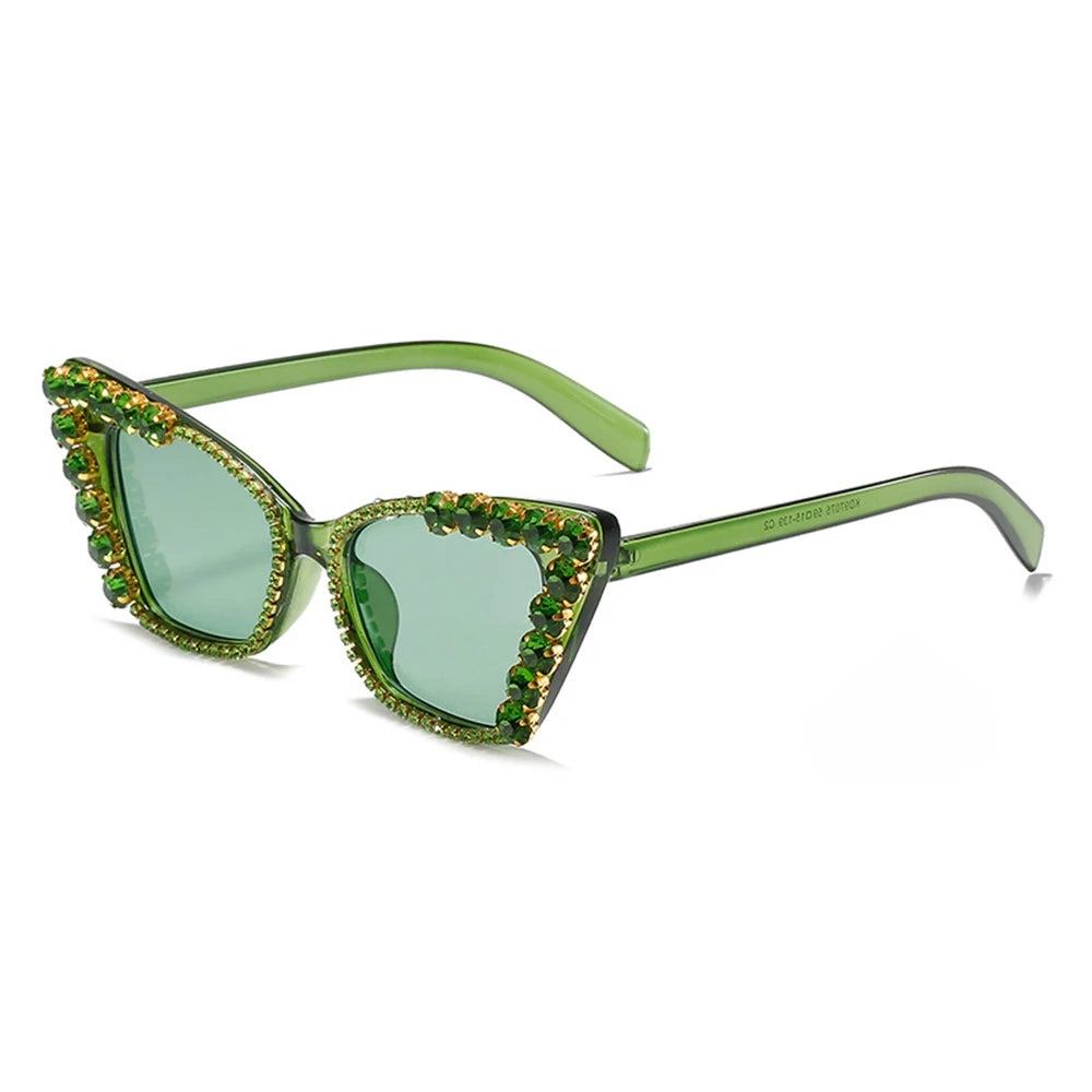 UV400 Cat Eye Designer Sunglasses for Women Lady's White Plastic Frame with Rhinestone Crystal Details Diamond Shades Eyeglasses