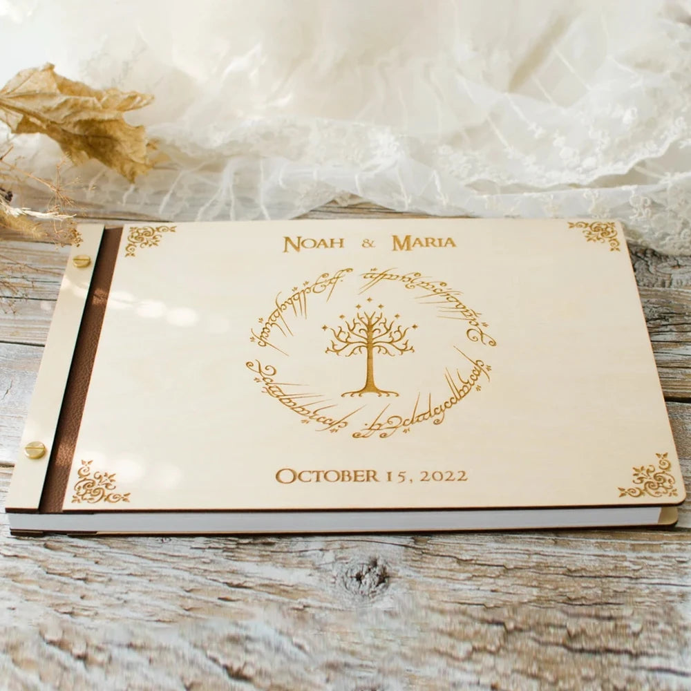 Natural Wood Wedding Album Gift for Couple 30Pages Photo Book to Anniversary Wedding Guest Book
