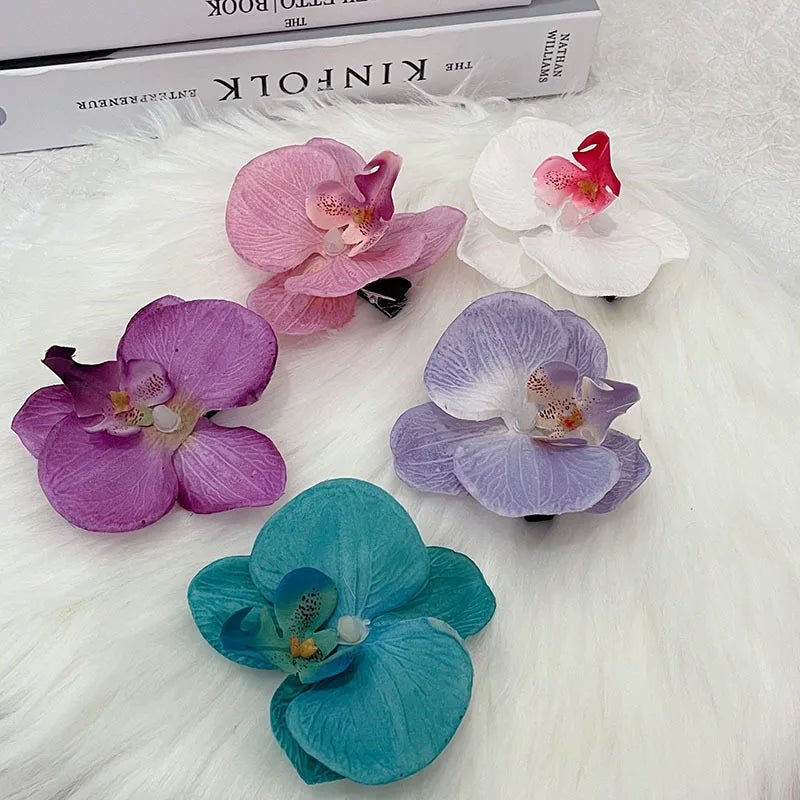 MIO butterfly Orchid Flower Hair Pins Claw Side Clip Artificial Flowers Hairpins for Women Claw Clamp Holiday Spring Decoration