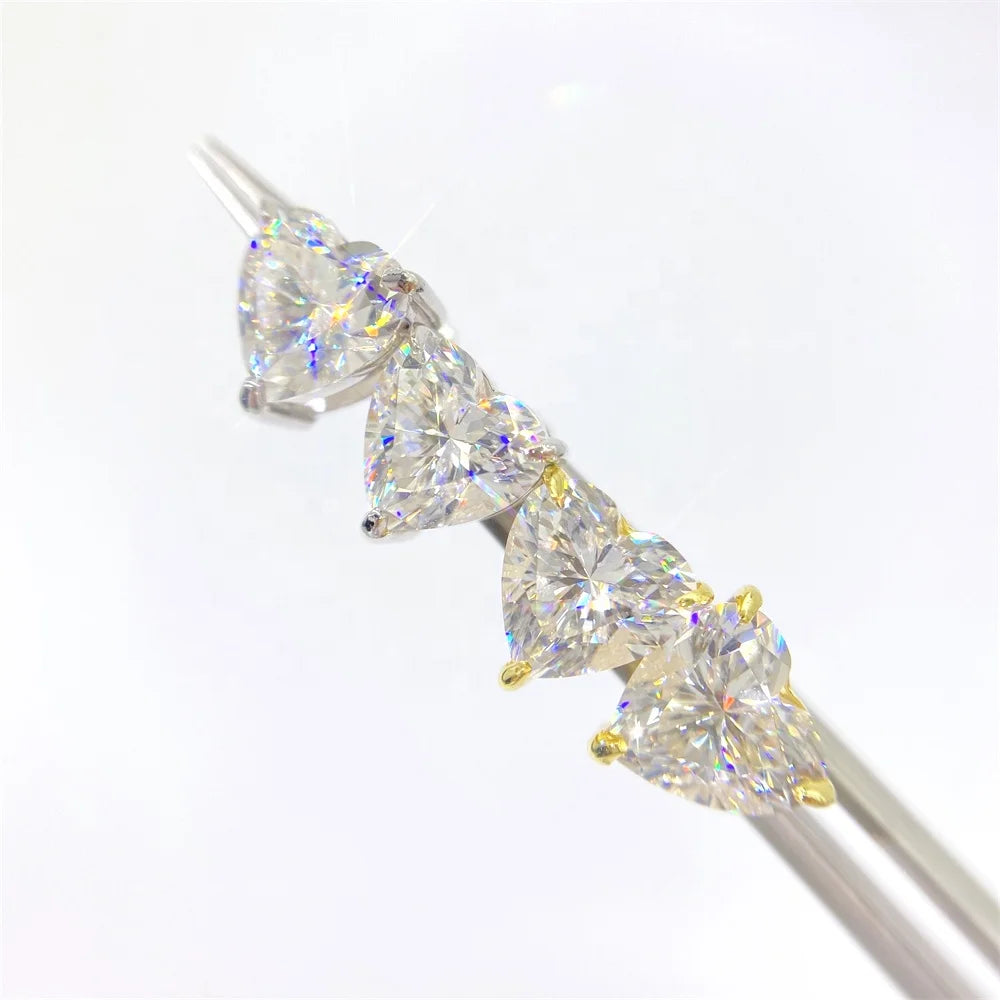 Fashion Jewelry Hip Hop Men Women Gra Moissanite Diamond Gold Plated Silver 925 Sterling Moissanite Heart Stud Earrings