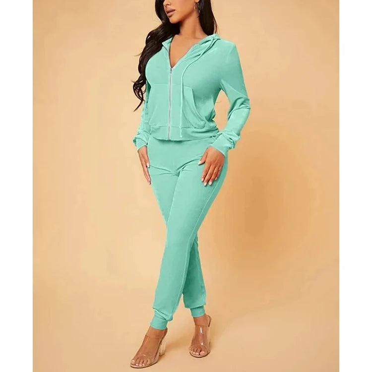 Custom Women 2 Piece Pant Set Velvet Tracksuit Two Piece Zip up Hoodie and Pants Sets Velvet Tracksuits for Women