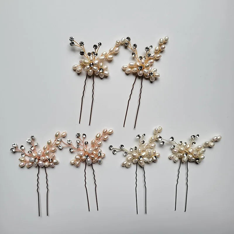 SLBRIDAL Handmade Rhinestones Freshwater Pearls Bridal Hair Pin Wedding Hair Stickers Hair Accessories Bridesmaids Women Jewelry