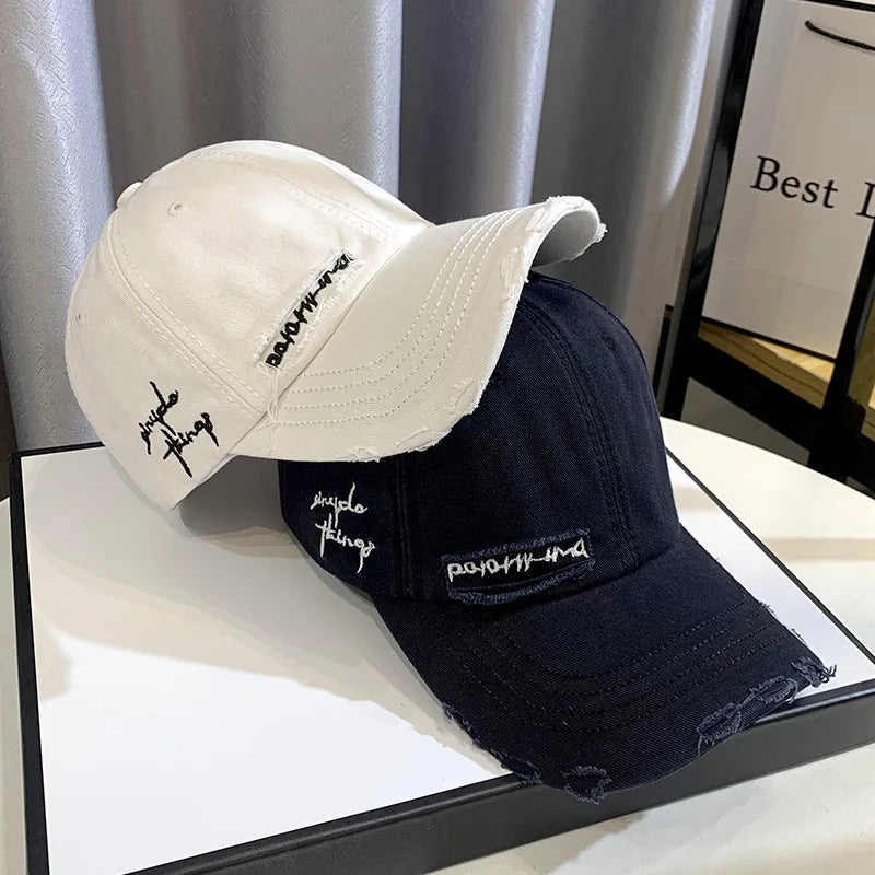 Baseball Cap for Women Men Embroidery Adjustable Solid  Distressed Trucker Hat Cotton Washed Fashionable Golf Ball Cap Unisex