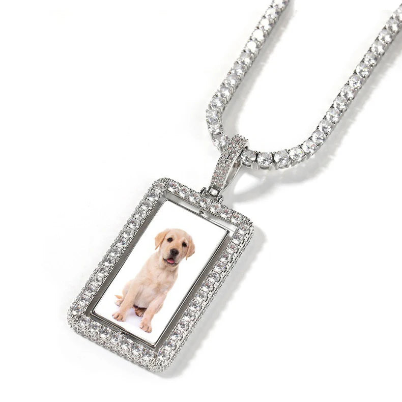 Personalized Wedding Gift Custom Rectangle Spinner Picture Pendant Trendy Stainless Steel Jewelry with Rope Chain Dropshipping