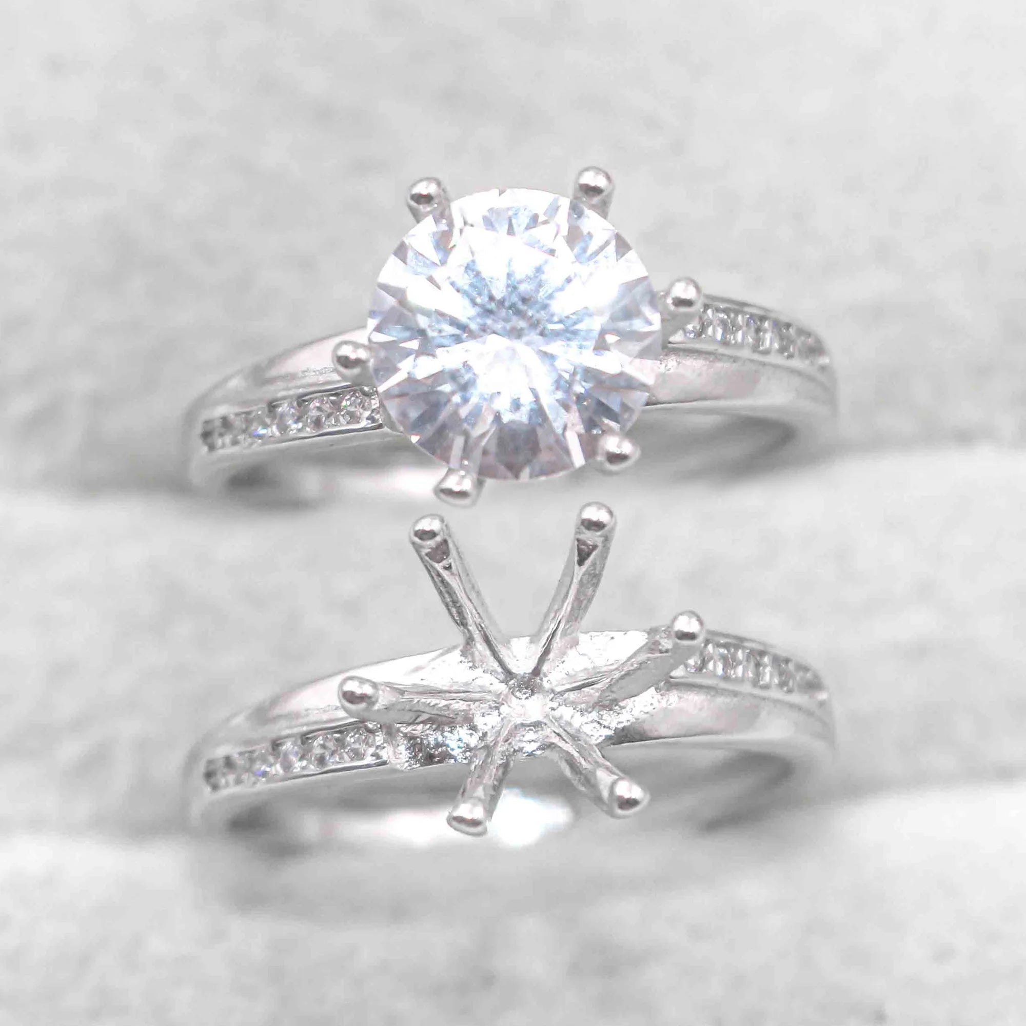 Sterling Silver 8mm/2 Carat Semi Mount Ring Frame Blank Moissanite Diamond Claws Setting Base Without Center Stone Inlay for DIY