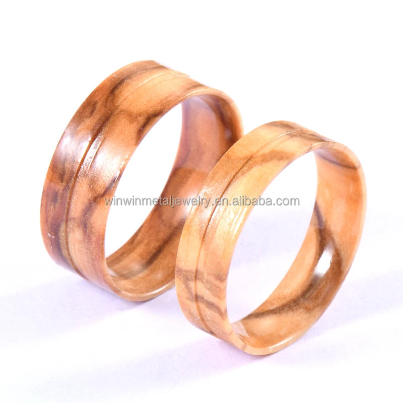 Diy Men's Trendy Wedding Band 8mm 6mm Polished Flat Olive Wood Ring Core Blanks for Inlay
