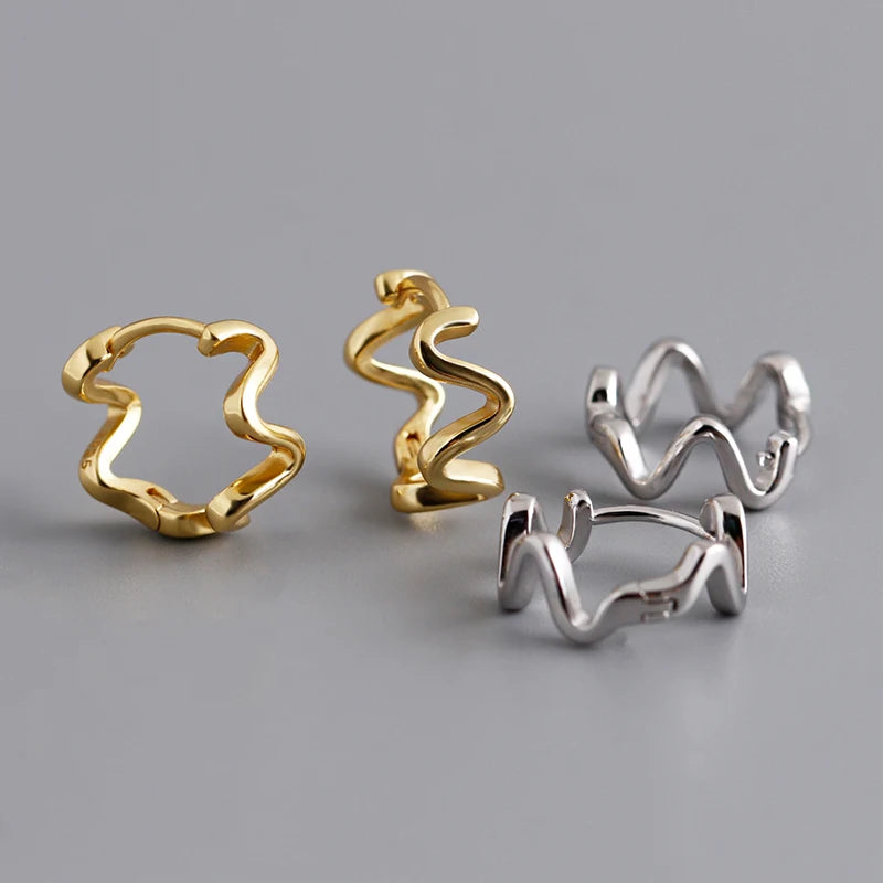 Wholesale 925 Sterling Silver Hoop Earrings Gold-Plated Fashion Wavy Curvy Stickers Simple Unique Party Jewelry for Ladies