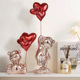 Love Plating Balloon Bear Ornament Creative Resin Bear Sculpture Crafts Light Luxury Home Decorations