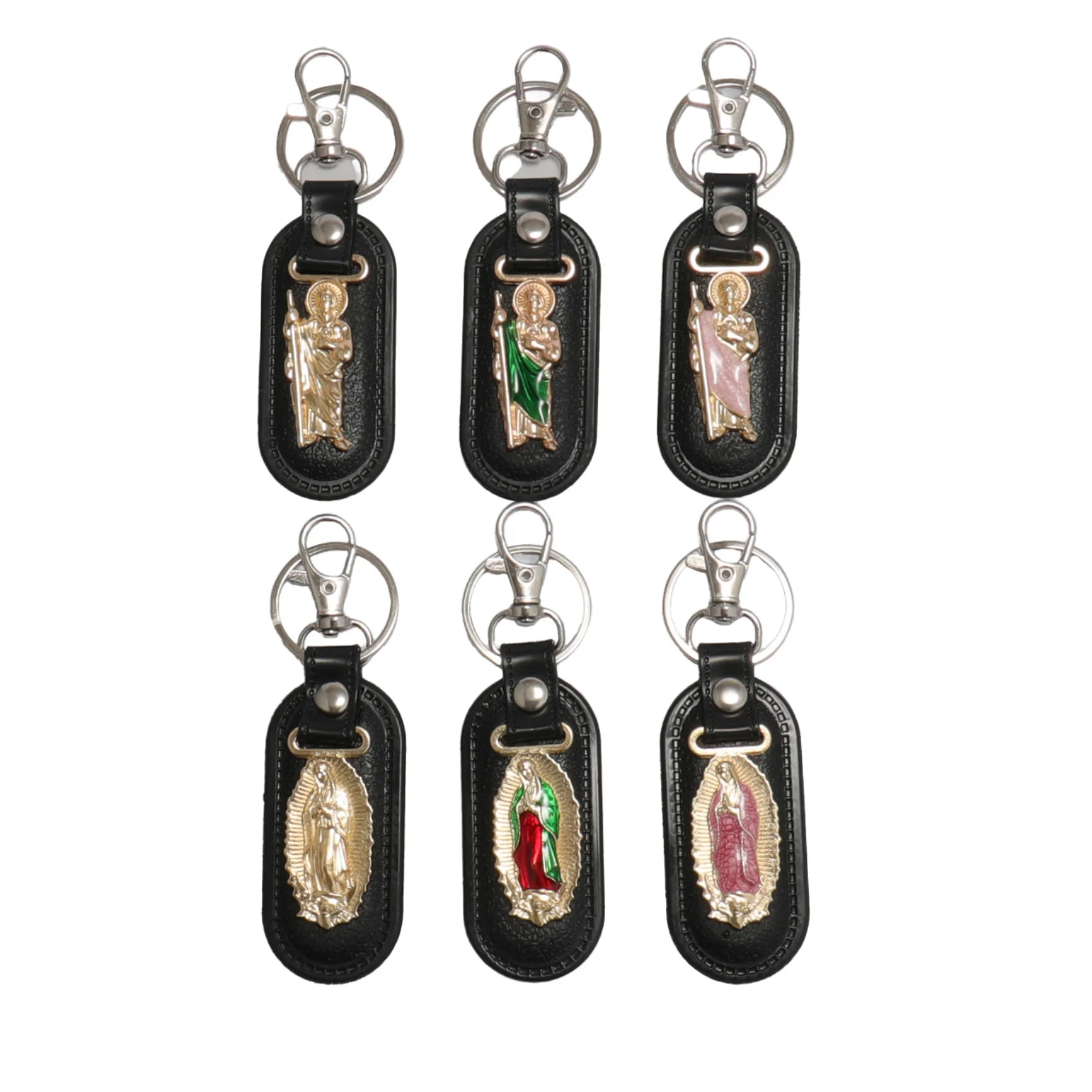 Vintage Retro Catholic Cross Jesus Keychain PU Combination Car Pendant Metal Key Jewelry for Car Accessory