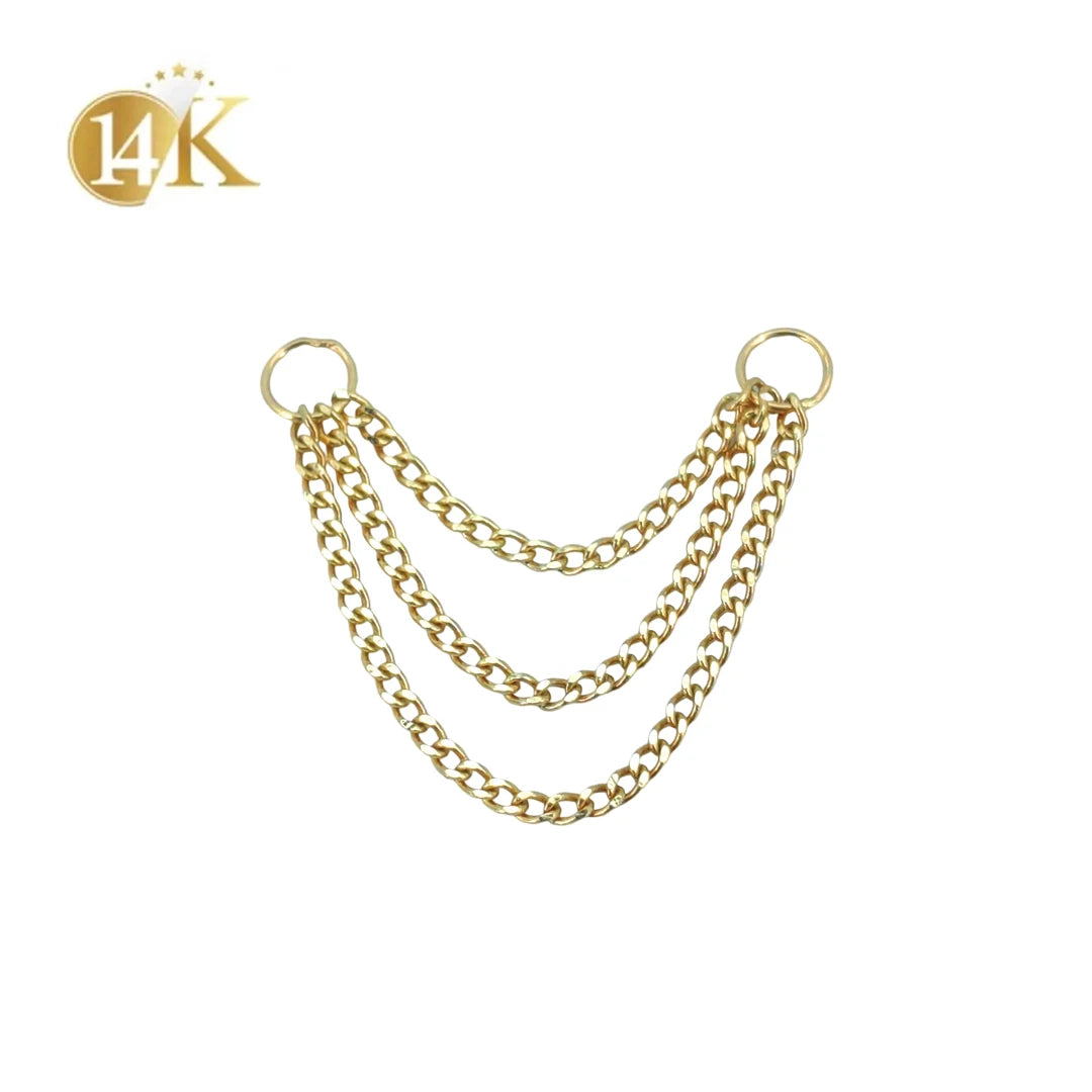 Custom 14KT Solid Yellow Gold 585 Piercing Jewelry Chains Classic Style Ear & Nose Connector for Children's Wedding & Gift