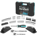 DURATECH 93pc Magnetic Bit Car Tools Box Set Mechanics SAE/Metric Drive 1/4 Inch 3/8 Inch Wrench Socket Set OEM Hard Case
