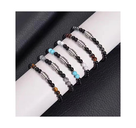 Bulk Wholesale Handmade 6mm Obsidian Beaded Bracelet Men's Stainless Steel Natural Tiger's Eye Stone Bracelet
