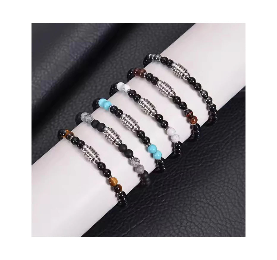 Bulk Wholesale Handmade 6mm Obsidian Beaded Bracelet Men's Stainless Steel Natural Tiger's Eye Stone Bracelet