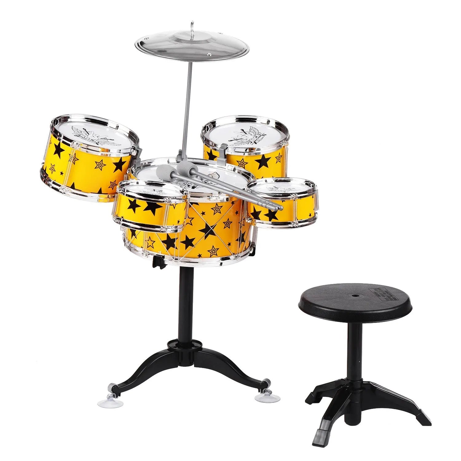 Kids Children Jazz Drum Set Drums with Cymbal Drumsticks Adjustable Stool with Music Lighting Vibration Electronic Effects