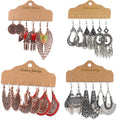 Fine 3 Pieces Set Vintage Hollow Carved Round Feather Tassel Earrings Bohemian Ethnic Earrings Geometric Dangles