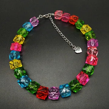 Fashion Bohemian Y2k Necklace Jewelry Colorful Acrylic Choker Necklace Heart Beaded Necklace for Woman Girls