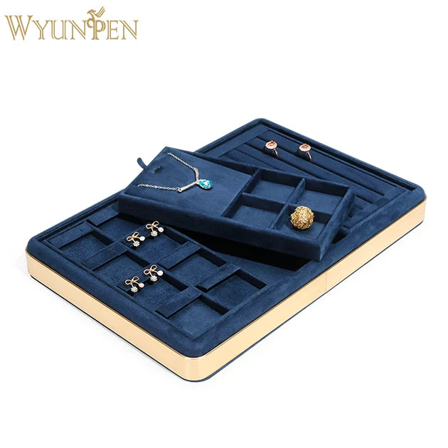 WYP -2022 New Suede Leather Display Tray t for Necklace Watch Ring Earring Display Jewelry Tray Stand for Jewelry