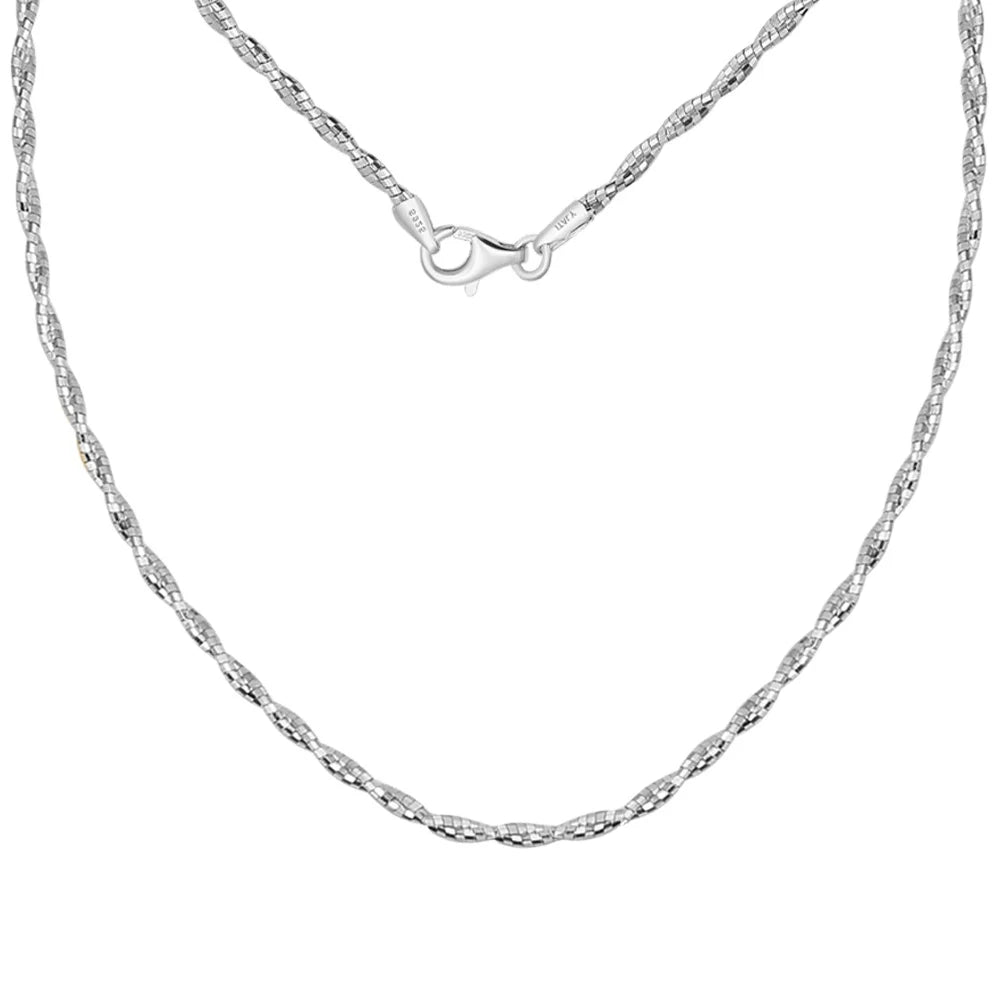RINNTIN SC71 Classic Jewelry Italy S925 Chain Necklace Silver Chain Rhodium Plated 2 Pcs 1.0mm Handmade Braided Choker Chain