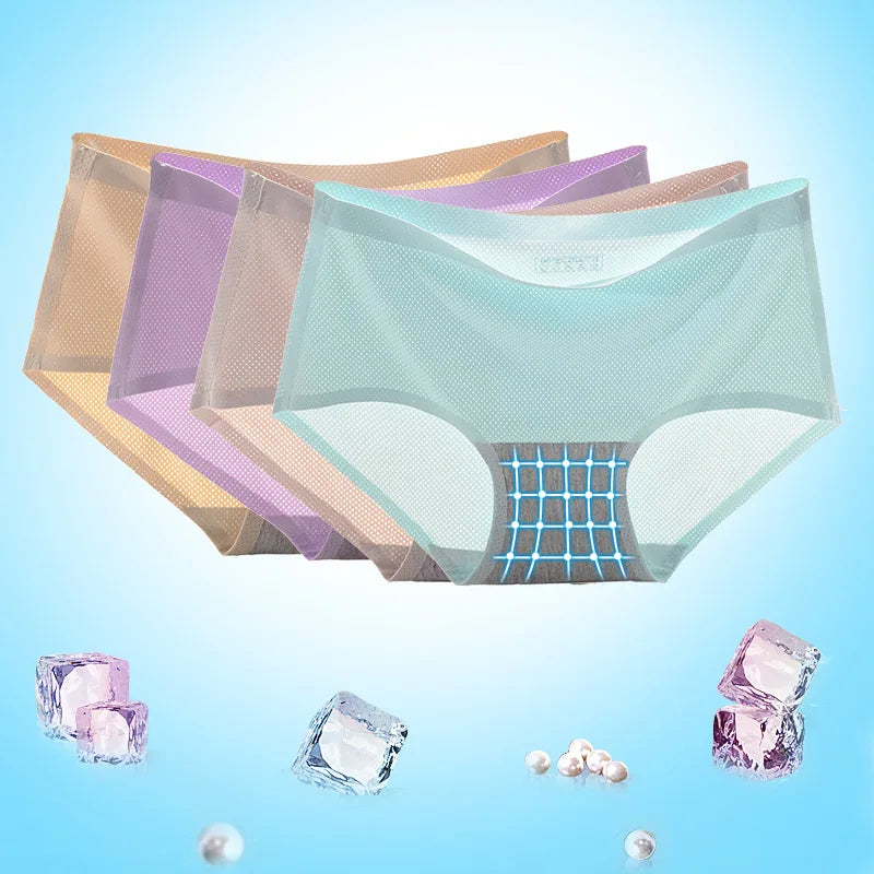 Women's Ice Silk Mesh Breathable Seamless Boyshorts Everyday Mid Waist Underwear in Solid Colors