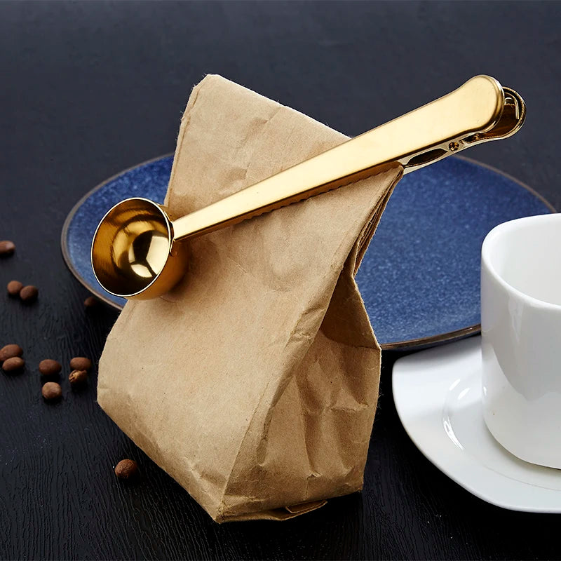 Multi Function Coffee Measuring Spoon Stainless Steel with Bag Clip