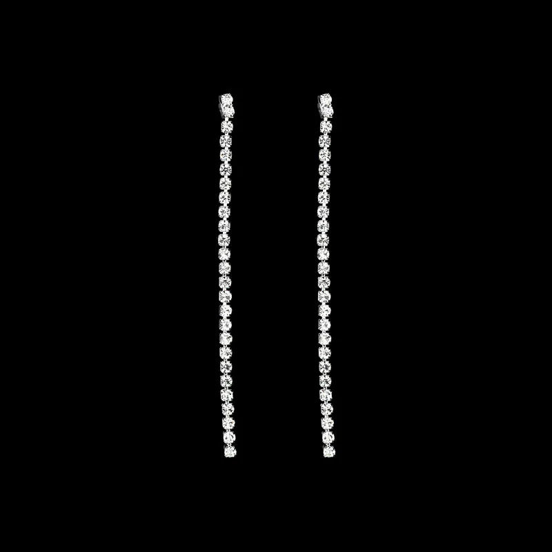 Brincos Femme Rhinestone Tassel Long Earrings Wedding Party Women Silver Color Hanging Dangle Earrings