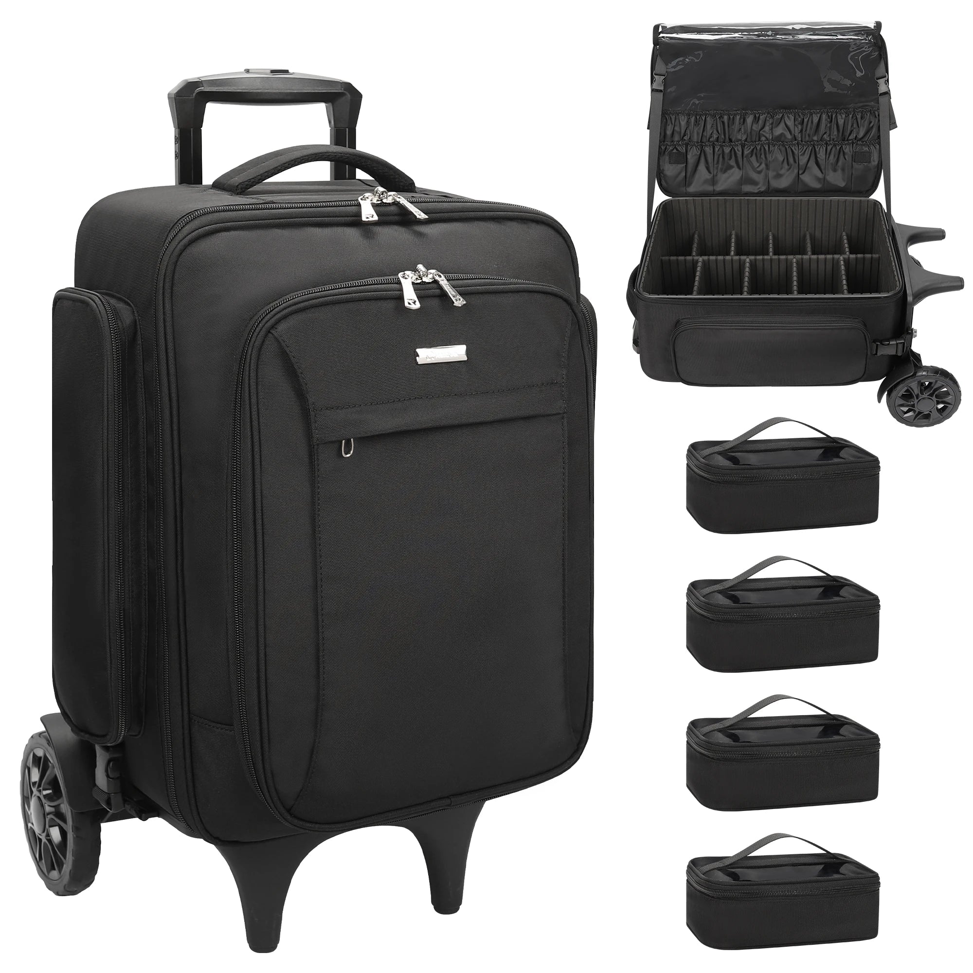 Relavel Extra Large Rolling Makeup Trolley Case Makeup Backpack for Makeup Artist Hair Tool Storage Organizer Cosmetic Bag Case