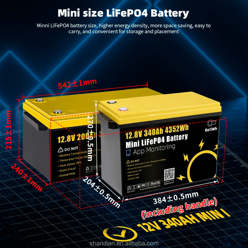GoKWh IP65 12V 24V 100Ah 200Ah 300Ah LiFePo4 Battery 320Ah 340Ah 400Ah Waterproof Deep Cycles Lifepo4 Battery for Monitor RV EV