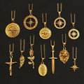 Boho Rose Flower Jewelry Lion Head Sword Compass Necklace Stainless Steel Tarnish Free Gold Jesus Cross Crucifix Necklace