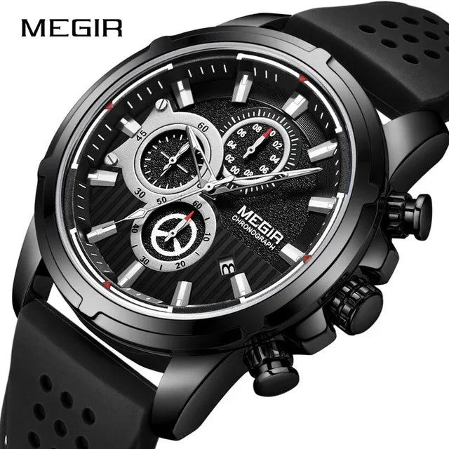 Top Brand MEGIR 2101 Luxury Silicone Sport Watch for Men Clock Men's Quartz Watches Chronograph Relogio Masculino Custom LOGO