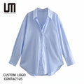 Liu Ming Women's Chic Tops Casual Style Button-up Asymmetry Blouses with Front Logo Simple Fashion Long Sleeve Clearance Sales