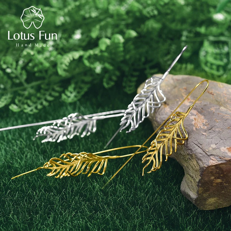 Lotus Fun Handmade Wholesale 925 Sterling Silver 18k Gold Plated Large Leaf  Drop Dangle Earrings Luxury Jewelry for Women