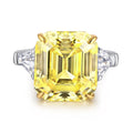 Jewelry Manufacturer 925 Sterling Silver New Trendy Emerald Cut Yellow Zircon Cocktail Ring Luxury Statement Jewelry for Women